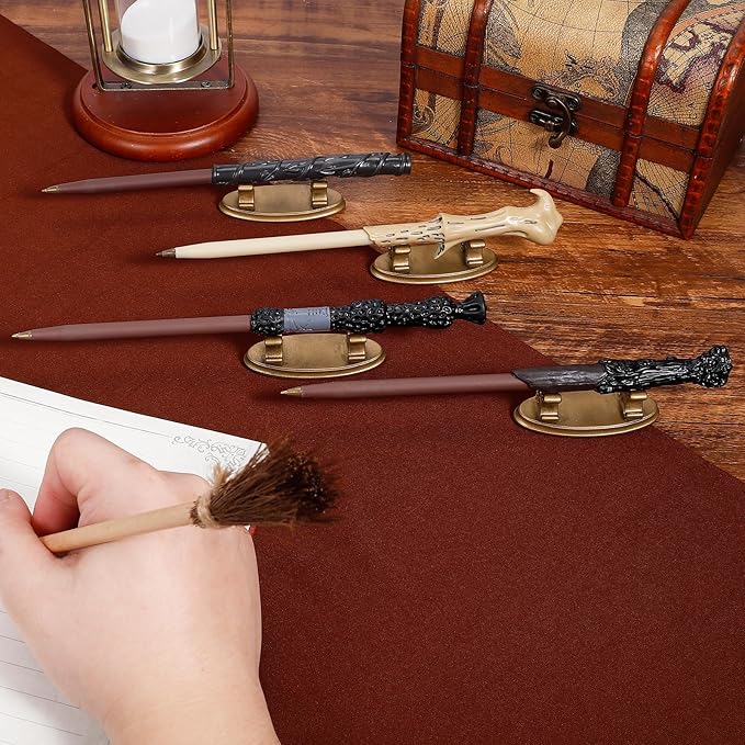 4PCS Resin Pen Holders Wizard Magic Wand Display Stands Mini Holders for Pencil Desk Decor Collection, 2.8'' L×1.1'' W× 0.9'' H, Gold