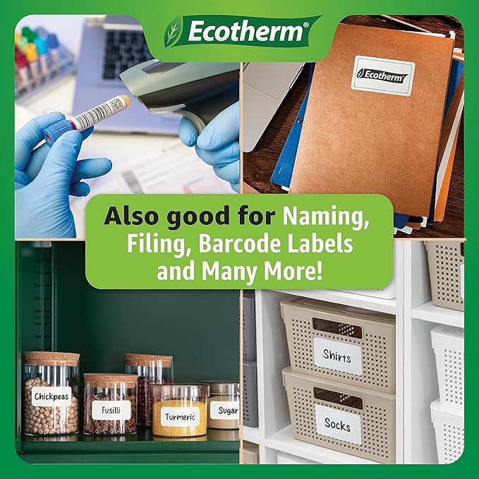 2.25" x 3" Thermal Labels | 4 Rolls | 2100 Labels | fits Zebra, Munbyn, Rollo, Godex, Arkscan, iDPRT, Offnova Thermal Label Printers and More | Blank White Adhesive Stickers by Ecotherm