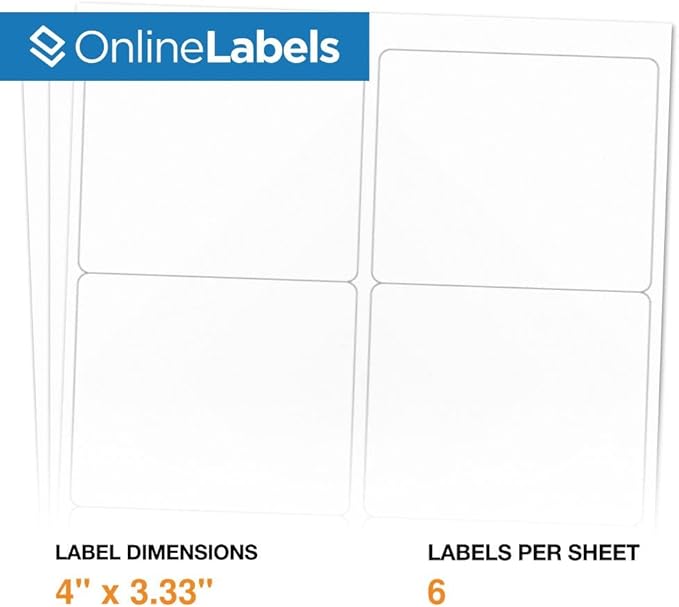 4 x 3.33 Rectangle Shipping Labels - Permanent, White Matte - Wine, Pallet Labels - 6-Up - Pack of 12,000 Labels, 2,000 Sheets - Inkjet/Laser Printers - Online Labels
