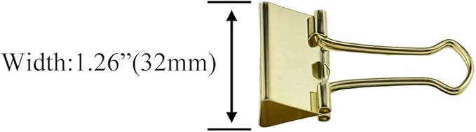 HAHIYO Binder Clips Paper Clamps Spring Steel Sturdy Medium 1.26 inches Width 0.39 Inch Capacity No Sharp Edges Heavy Duty Tight Grip Reusable Gold Metal Bright Finish for Home Office School 13 Pack