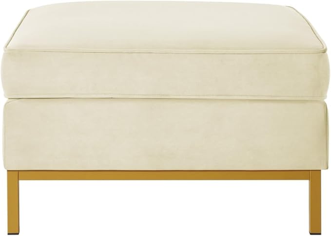 24KF Large Velvet Ottoman - Padded Cushion Foot Rest for Living Room - Cream