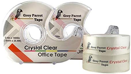 Greyparrot Office Clear Office Refill Tape Rolls + Dispenser(8 Pack),(3/4” X 1000in/pack). for Craft Jobs, Gift Wrapping, Office Work Clear(Transparent) Glossy Finish, Refillable (8000 inch/total)