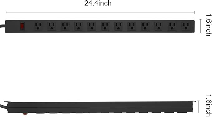 HHSOET Aluminum Wall Mount Power Strip - 12 AC Outlets, 15 FT Cord, 15A 125V Switch