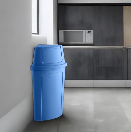 21 Gallon Blue Plastic Recycling Bin with Push Door Lid, Ideal for Home, Kitchen, Bar, Hotel, Restaurant, School
