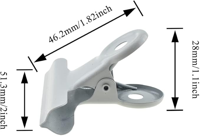 HAHIYO 2inch White Bulldog Clips Metal File Hinge Binder Clips Clamps Save Space Strong Spring Jaws Rock Solid Grip Book Lay Flat Deburred Edge for Hang Photos Wall Grid Dog Food 13PCS