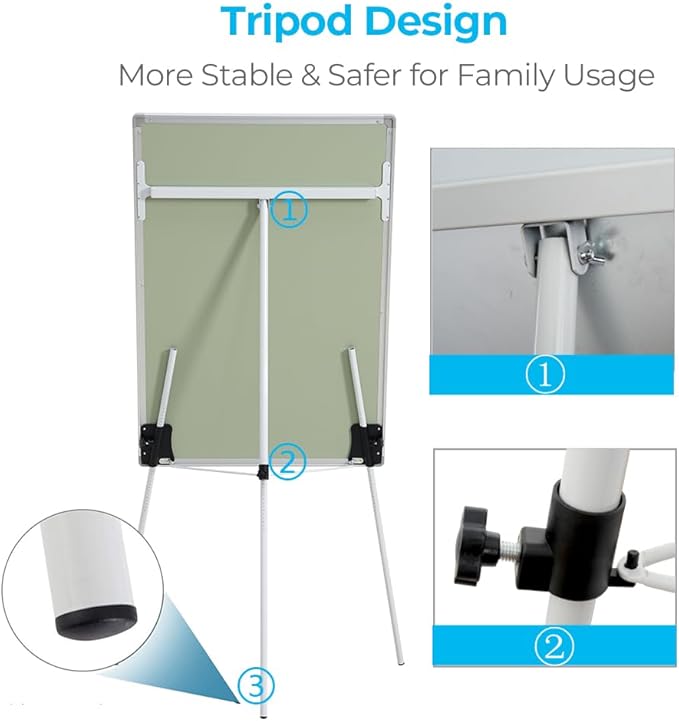 36" x 24" Magnetic Dry Erase Easel Board with Adjustable Tripod Stand – Portable Whiteboard for Office, Classroom & Presentations – Includes Flipchart Paper, Magnets & Eraser