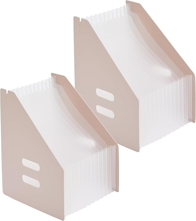 2-Piece Vertical Accordion Folder Manager, 13 Grid Expansion Pages, Vertically Opened Storage Bag for organizing Materials, School, Home, and Office letterhead, Pink
