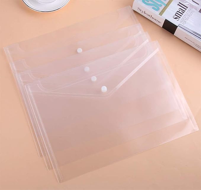 40pcs Plastic Envelopes with Button Snap Closure, Clear Poly Folders for Documents, Letter Size, A4 Size, for School and Office Supplies