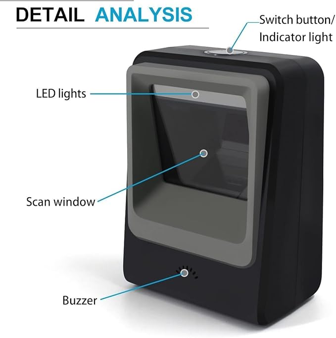 Handsfree 2D 1D Barcode Scanner,Alacrity QR Omnidirectional Desktop Bar Code Reader Scanner, Capture Barcodes from Mobile Phone Screen, Black