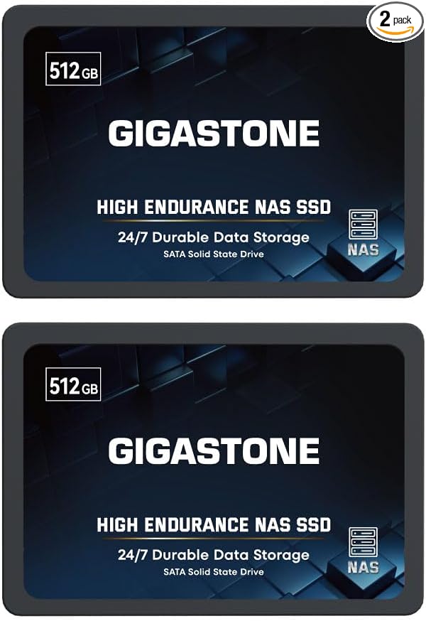 Gigastone 512GB NAS SSD Drive (2-Pack) 24/7 Durable TLC High Endurance RAID Data Storage Network Attached Storage 2.5" SATA Internal Solid State Hard Drives