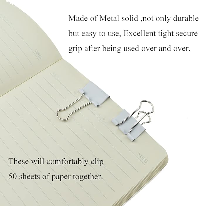 HAHIYO Binder Clips Paper Clamps Spring Steel Sturdy 0.98 inches Width 0.31 Inch Capacity No Sharp Edges Heavy Duty Tight Grip Reusable White Metal Bright Finish for Home Office School 25 Pack