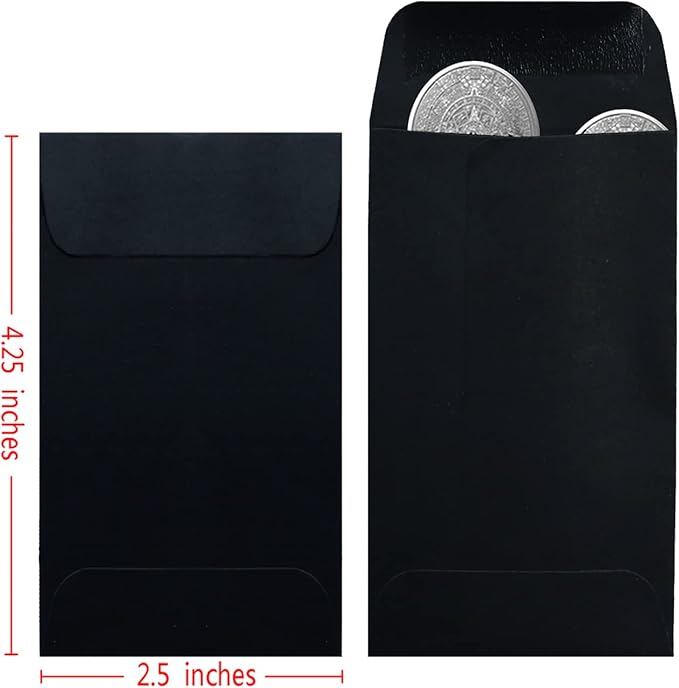 200 Pack #3 Black coin envelope 2.5 x 4.25 inches Kraft Envelopes Classic Small Parts Envelopes with Self Adhesive Gummed Flap for Coins Cash Credit Cards Seeds