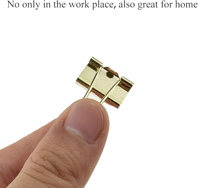 HAHIYO Binder Clips Paper Clamps Spring Steel Sturdy Small 0.75 inches Width 0.2 Inch Capacity No Sharp Edges Heavy Duty Tight Grip Reusable Gold Metal Bright Finish for Home Office School 30 Pack