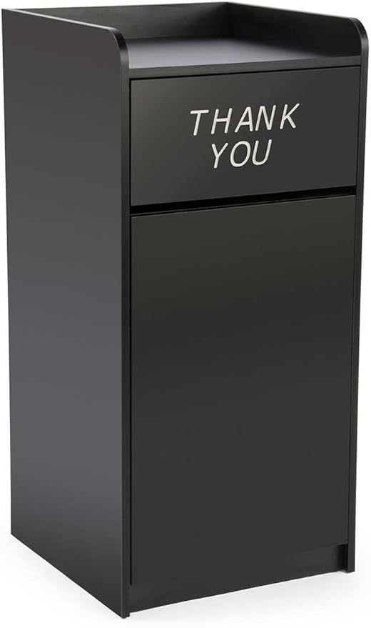 36 Gallon Restaurant Fast Food Trash Bin, Receptacle with Door, Tray Holder (Black Melamine)