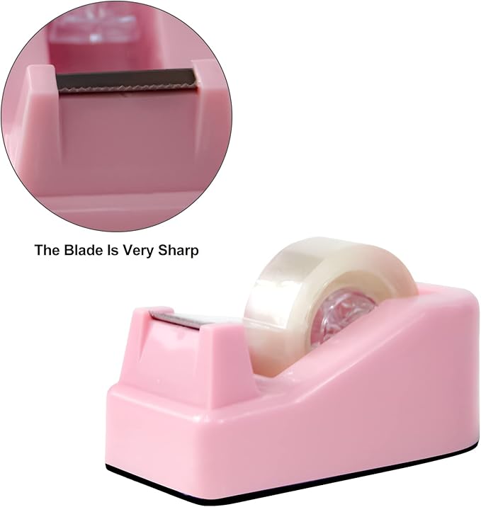 1Pcs Desktop Tape Dispenser Adhesive Roll Holder with Weighted Nonskid Base, Pink (Tape not Included)
