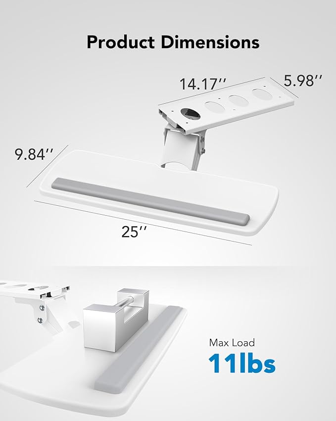 HUANUO Keyboard Tray Under Desk, 360 Adjustable Ergonomic Sliding Keyboard & Mouse Tray, 25" W x 9.8" D