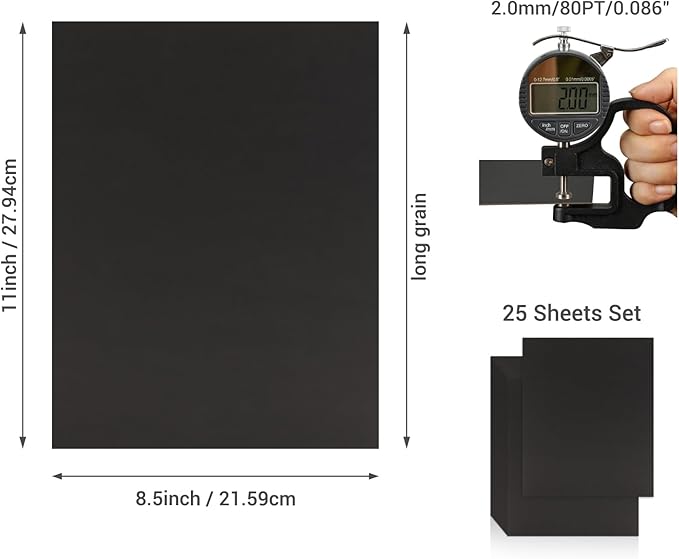 25 Pcs Book Board, Binder Board, Cover Board, Heavy Duty Chipboard for Book Binding, DIY Cardboard (Black, 8.5 x 11 Inch 80PT)