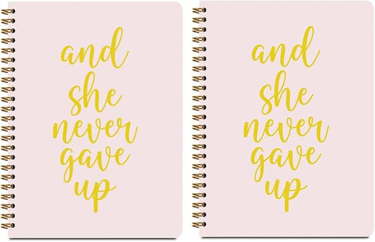2Pcs Spiral Notebook, Light Pink She Never Gave UP idea Spiral Notebook, 160 Pages Hardcover Notebooks Journals for Writing Travel Business Office, Christian Aesthetic Notebooks for Women