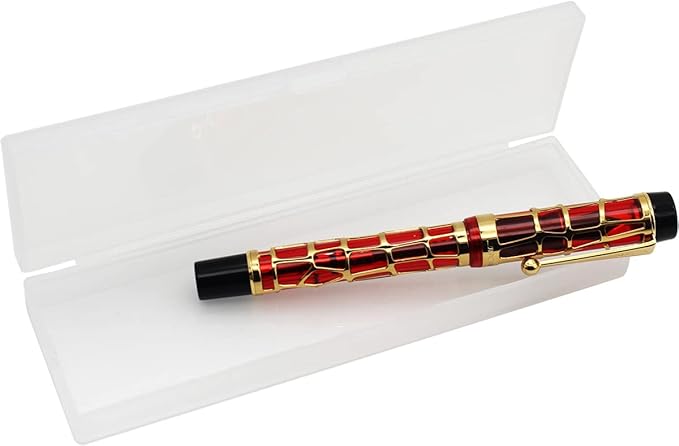 Gullor Century 100 Fountain Pen, Skeleton Hollow-out Series Golden, Screw-Cap, Fine Nib, Black