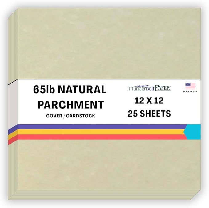 25 Natural Parchment 65lb Cover Paper Sheets 12 X 12 Inches Cardstock Weight Colored Sheets 12" X 12" (12X12 Inches) Scrapbook Album|Cover Size - Printable Old Parchment Semblance