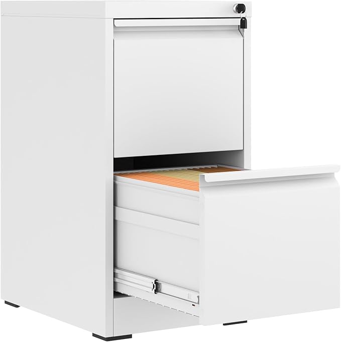 2 Drawer File Cabinet with Lock,Metal Vertical Filing Cabinets for Home Office,Heavy Duty File Storage Cabinet for Letter/Legal/A4/F4 Size File,Assembly Require (White, Vertical 2 Drawer)