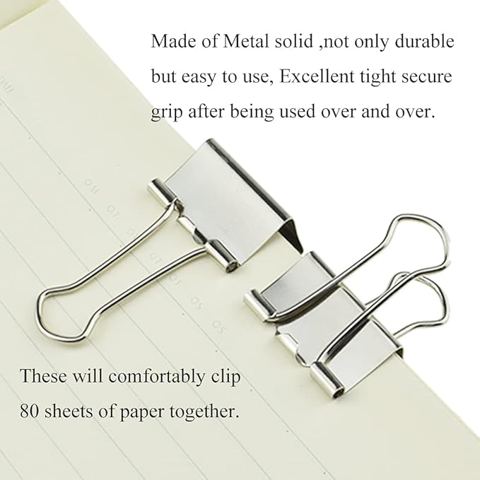 HAHIYO Binder Clips Paper Clamps Spring Steel Sturdy Medium 1.26 inches Width 0.39 Inch Capacity No Sharp Edges Heavy Duty Tight Grip Reusable Silver Metal Bright Finish for Home Office School 13 Pack