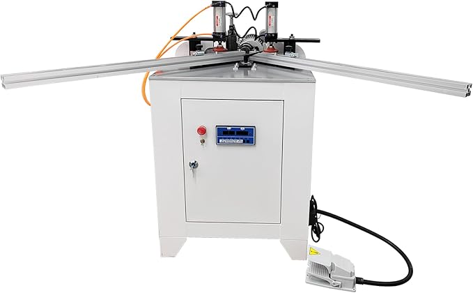 45° Corner Cutting And Punching Machine 220V 5-40mm Drilling Depth with 2 Spindles 8-inch Alloy Saw Blade Woodworking Drilling Tool for Wood Aluminum 1.5KW