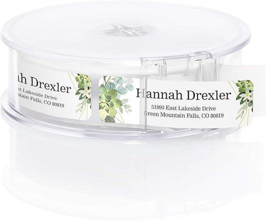 Greenery Frames Rolled Address Labels/Roll of 500 Personalized Address Labels/Designer Return Address Stickers in Elegant Plastic Dispenser