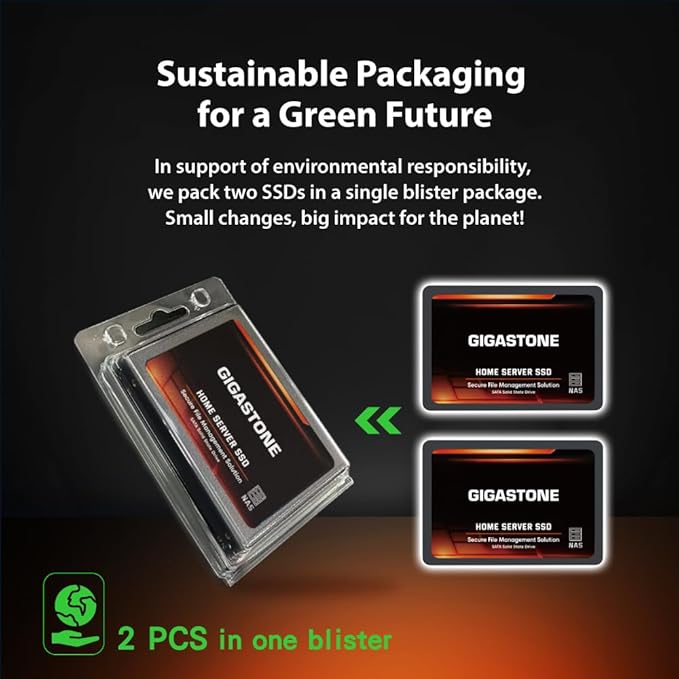 Gigastone Home Server SSD 512GB NAS SSD Drive Cache (2-Pack) 24/7 Durable TLC High Endurance Personal Cloud Data Sync Network Attached Storage RAID 3D NAND 2.5" SATA Internal Solid State Hard Drives