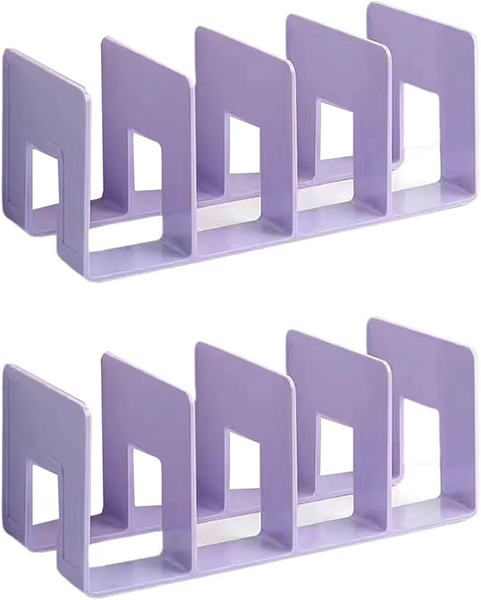 2PCS Acrylic File Organizer for Desk, Desktop Document/Mail Organizer, 4 Compartments Plastics Invisible Bookshelf Floating (12.5" x 5.7" x 5", Purple)