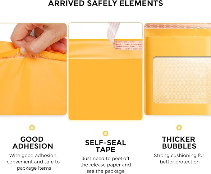 Fuxury Kraft Bubble Mailer 10.5X16 Inch 25 Pack,Strong Adhesion Padded Envelopes,Usable Size 10.5X15", Self Seal Bubble Envelopes,Waterproof Padded Mailers Packaging for Small Business,#5 Yellow