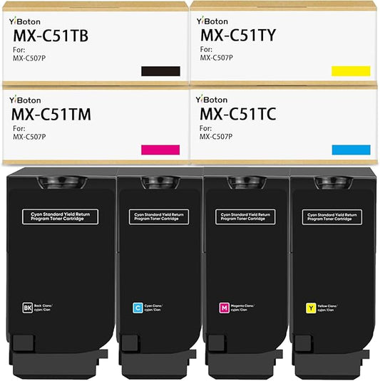 High Yield MXC51T MX-C51T Toner Cartridge Replacement Sharp MX-C51TB MX-C51TC MX-C51TY MX-C51TM Compatible for Sharp MX-C507P Printer(4 Pack)