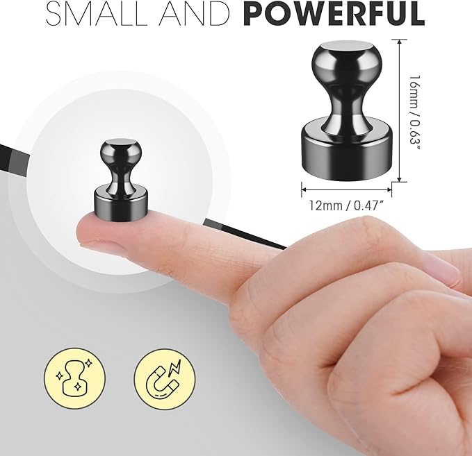 Grtard 48 Pack Black Magnetic Push Pins, Fridge Magnets for Whiteboard, Whiteboard Magnets Refrigerator Magnets, Small and Strong Push Pin Magnet for Office, School, Locker, and Map Magnet