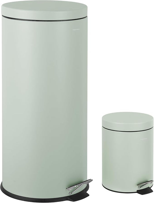 happimess HPM1000C Oscar 8-Gallon Step-Open Trash Can with Free Mini Trash Can, Modern, Fingerprint Proof for Home, Kitchen, Office, Large:7.9 Gallon Small:1.3 Gallon, Pistachio Gelato