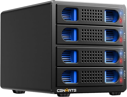 4 Bay Hard Drive Enclosure with Cooling Fan for 2.5/3.5" SATA HDD/SSD with USB A/C 3.0 Cable, Tool-Free HDD Enclosure, 3.5 Hard Drive Enclosure Support 80TB, Hot Swappable(NO RAID/NAS)