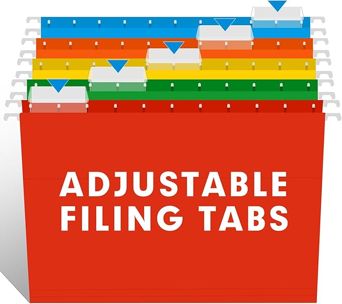 Hanging File Folders, RAZCC 60 Pack Reinforced Hanging Folders Letter Size, Designed for Bulky Files, Filing Cabinet, Adjustable Tabs, Assorted Colors