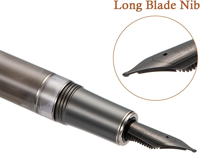 Hongdian N7 Gray Rabbit Resin Piston Fountain Pen, Iridium Long Blade Fine Nib Classic Pen, Smooth Writing Pen with Metal Box