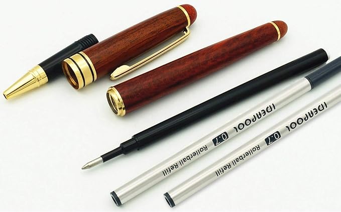 Genuine Rosewood Ballpoint Pen Writing Set - Extra 2 Black Refills - Elegant Fancy Nice Gift Wooden Pen Set for Signature Executive Business Journaling