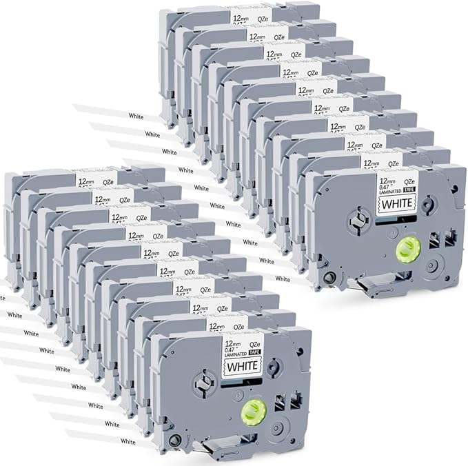 20Pack TZe-231 Tape Label Maker Compatible with Brother P-Touch TZe-231 Tape, TZE231 ½” 0.47”x 26.2 ft Laminated Black on White, for use with PT-D210, PT-H110, PT-D220, PT-D410, PT-D600
