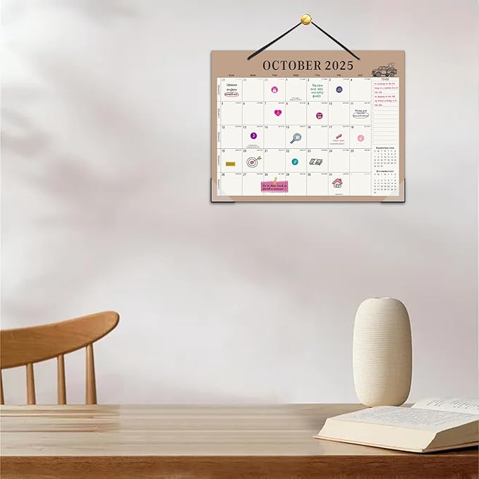 Gannyfer Desk Calendar 2025-2026, Magnetic Calendar for Refrigerator, July 2025-Dec 2026, 18 Monthly Wall/Fridge/Desktop Calendar with Hanging String, Magnetic Stripe, 3 Stickers, for Office, Home or School (14" x 11")