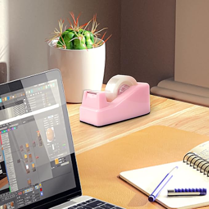 2Pcs Desktop Tape Dispenser Adhesive Roll Holder with Weighted Nonskid Base, Pink (Tape not Included)