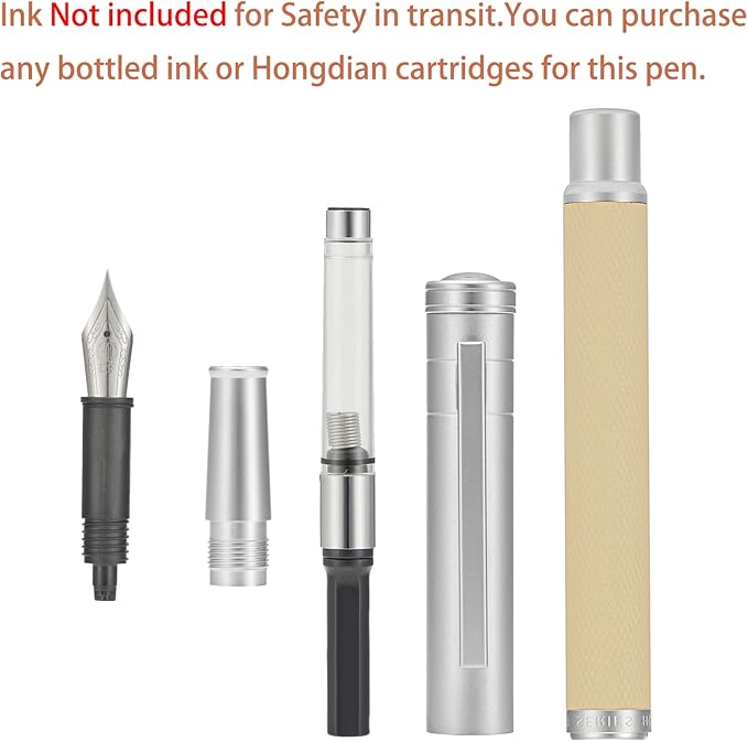 Hongdian Silver Birch Forest Aluminum Fountain Pen Medium Nib with Metal Box Writing Pen Set'1 Count (Pack of 1)