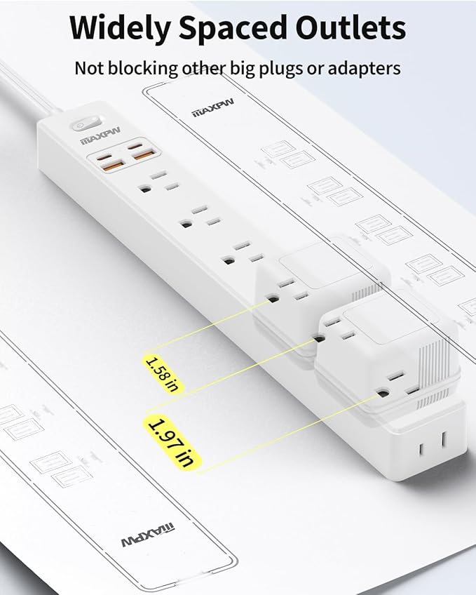 15 Ft Power Strip Surge Protector - 7 Outlets 4 USB Ports (2 USB C), Ultra Thin Flat Extension Cord & Flat Plug, 1700 Joules, Wall Mount, Desk Charging Station for Home Office Dorm, White