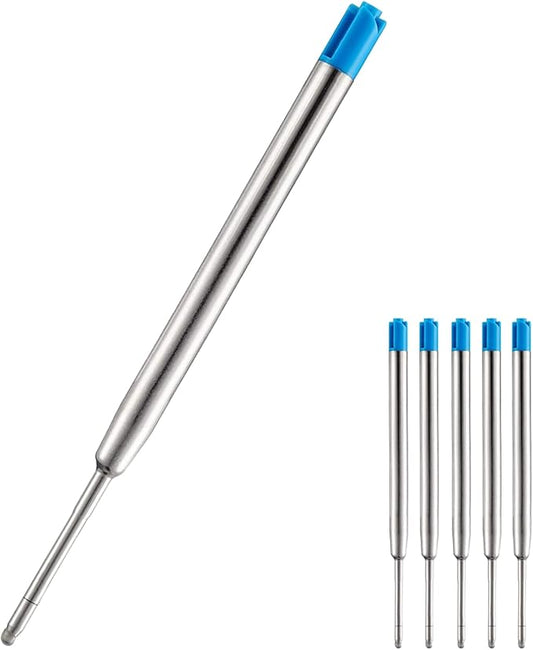 HeTaoCat Blue Ink Refill Pack of 5, Replaceable Ballpoint Pen Refills, Medium Point Metal Refil (Blue)