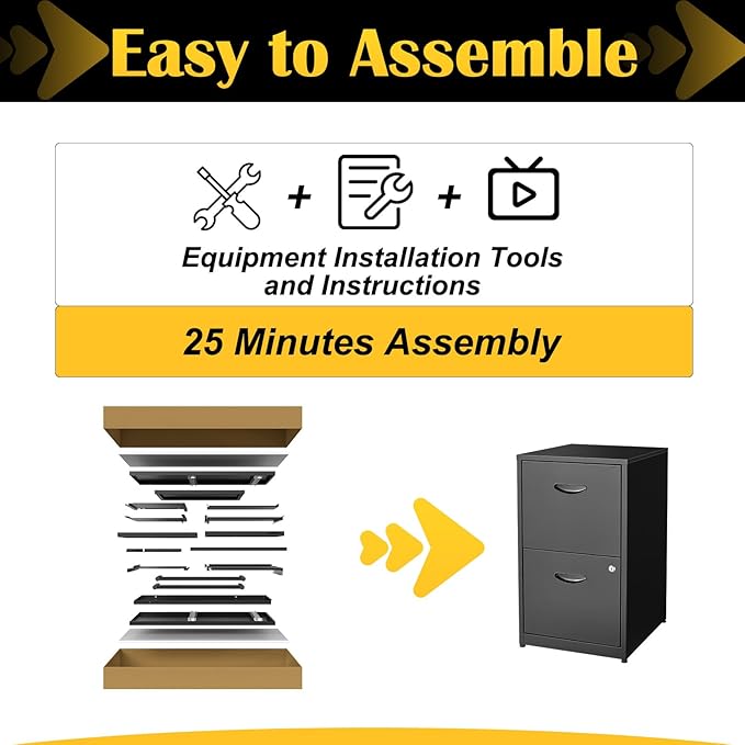 2 Drawer File Cabinets,Metal Office File Cabinet with Lock,Black Filing Cabinets for Home Office,Vertical Modern File Cabinet Office Two Drawers for Hanging Letter,Assembly Required