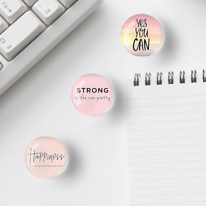12Pcs Glass Strong Magnetic Refrigerator Magnet Fridge Sticker,Motivational Fridge Magnets Decoration for Crafts,Strong Fridge Magnets for Kitchen, School,Office Whiteboard, Cabinet and Dishwasher