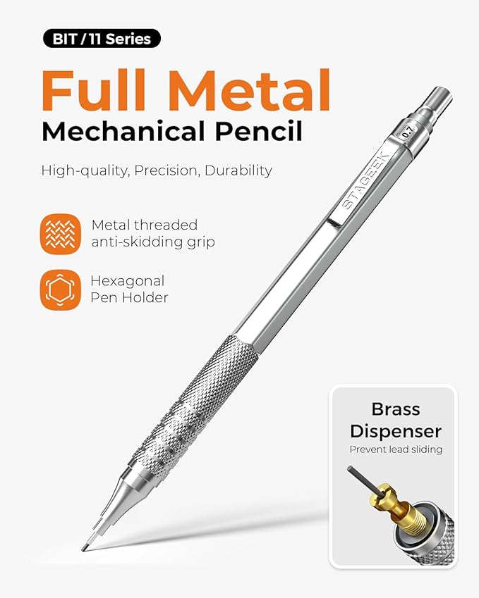 30PCS Silver Metal Mechanical Pencil Set in Leather Case, 0.5/0.7/0.9/2.0mm Art Drafting Pencils with 16 Tubes Graphite Leads (6B 4B 2B HB 2H 4H) & Colored Refills for Sketching, Drawing, Writing