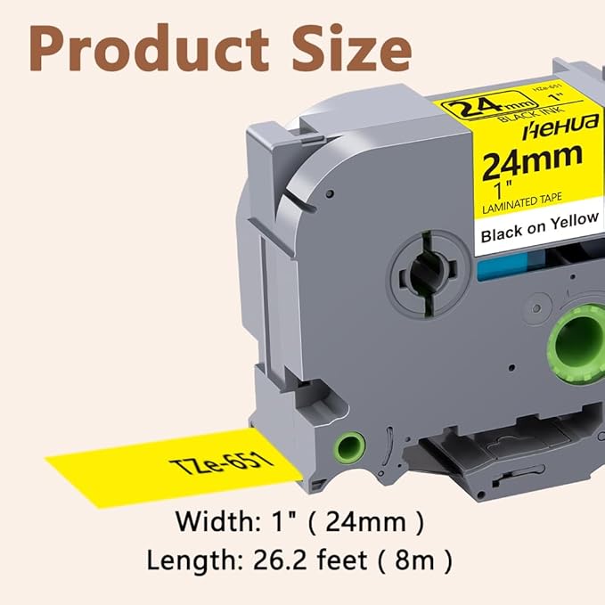 Hehua 24mm 0.94 Black on Yellow Laminated Tape Compatible for Brother P-Touch TZe-651 TZe651 TZ-651 TZ651 Label Maker Tape for Ptouch PT D600 D610 P710BT, 1'' x 26.2ft, 3 Pack