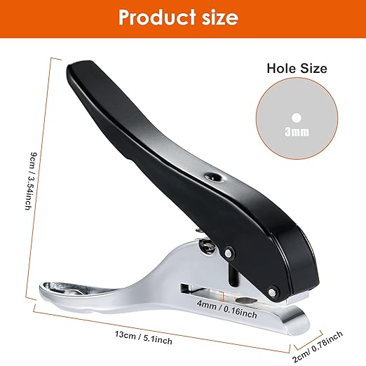 Hole Punch 1/8 inch-3mm Single Hole Punch,Heavy Duty Hole Puncher Single,Paper Punch Portable Hand Held Long Hole Puncher for Paper Cards Plastic Cardboard