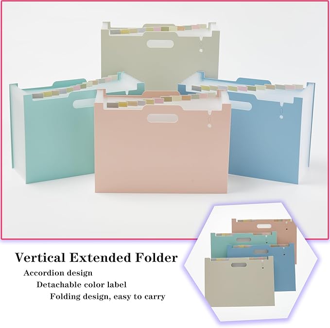 2-Piece Accordion Folder Manager, 12 Grid Expansion Pages, Portable Monthly Bill and Receipt Manager That Opens Upright, Colored Labels, School, Home, and Office letterhead/A4 Size, Sky Blue
